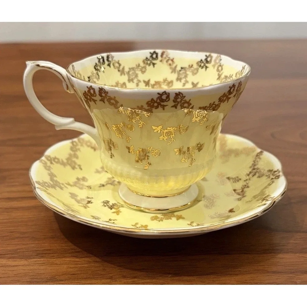 Royal Albert Sovereign Series Tea Cup and Saucer Set Yellow Gold Bone China